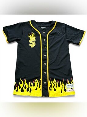 FRPLY Cartel "Money To Burn" Flame Baseball Jersey Shirt Simpsons Theme L